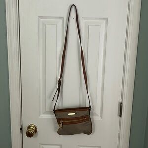 Trendy MICHAEL KORS Kempton Tan Nylon w/Leather Detail Zip Close Crossbody Bag